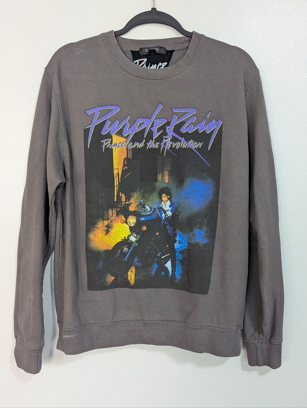 Missguided x Prince Purple Rain Graphic Crewneck Sweatshirt Grey Size Small‎